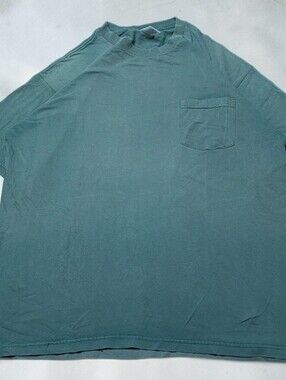 Vintage 90s Blank Minimalist T-shirt Size Large Sun-Faded Forest Green Pocket T
